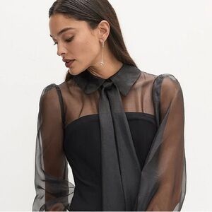 SHANI Silk Organza Mixed Media Collared Minidress